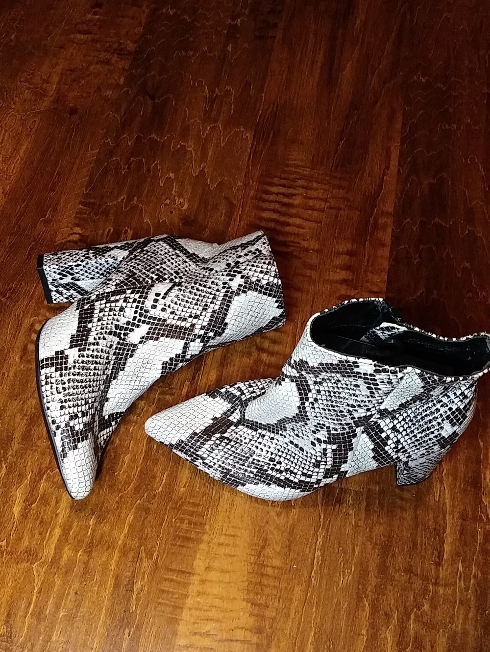 Snake-Print Ankle Boots - Black & White